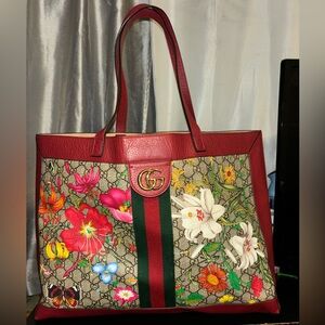 GUCCI Ophidia Flora Tote Bag GG Pattern Floral Print Shoulder Bag Tote Bag